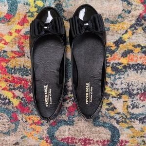Fever Sole Black Patent Ballet Flat With Bow 38 Or 7.5